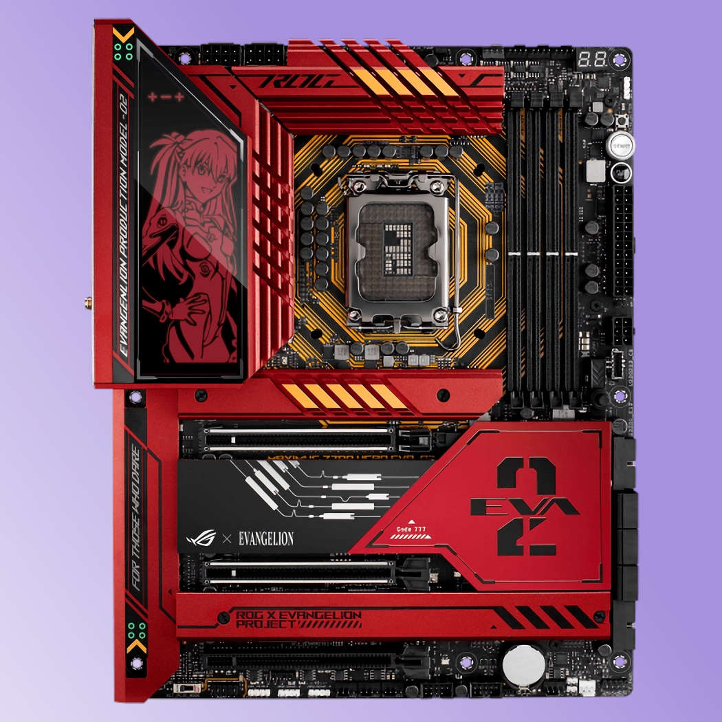 Asus ROG Maximum Z790 Hero Eva-02 Edition motherboard showing the type on the IO cover