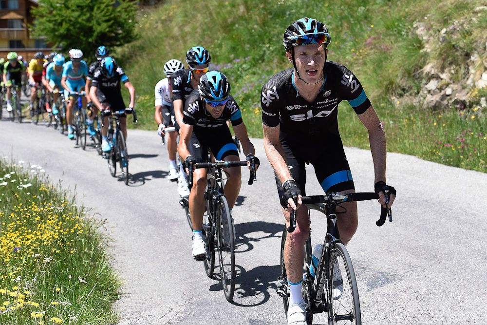 Ian Boswell (Team Sky) drives the pace.