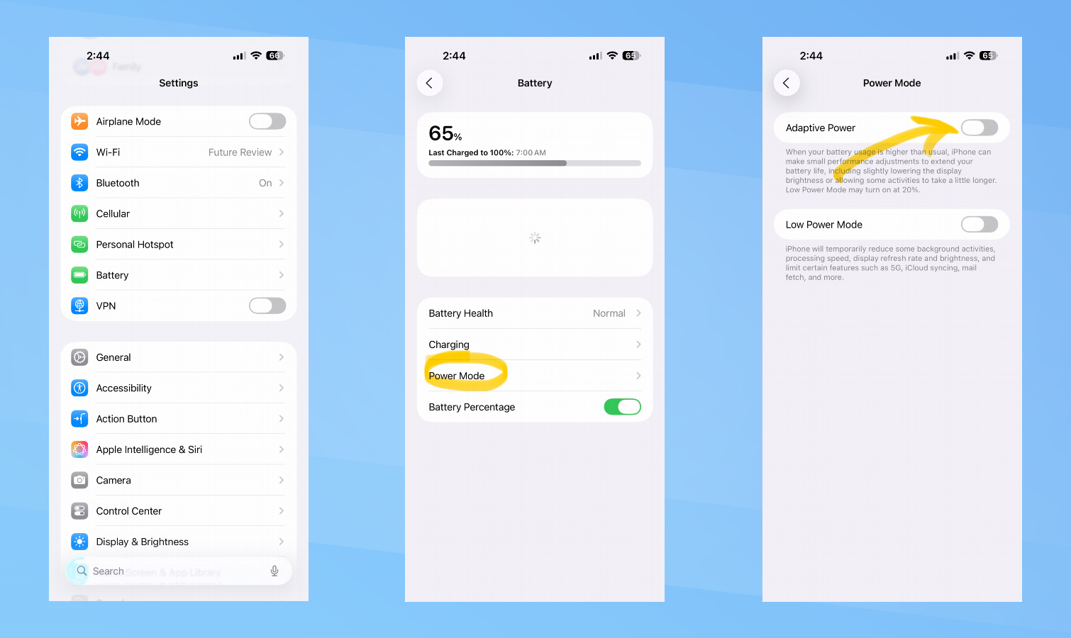iOS 26 public beta adaptive power mode.