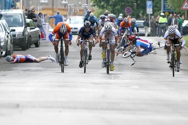 Richard Dijskshoorn's bike hit Josef Cerny