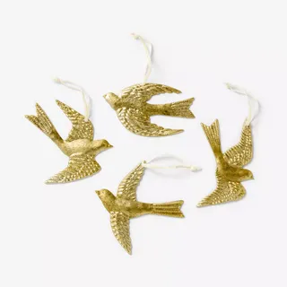 4pc Hammered Gold Metal Bird Ornaments Gold - Threshold™ Designed With Studio Mcgee