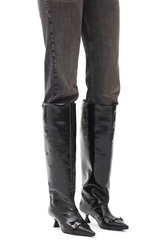 Black Eyelets Slouchy High Shaft Boots