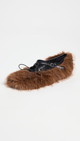 Simone Rocha Faux Fur Crisscross Ballerina Flats