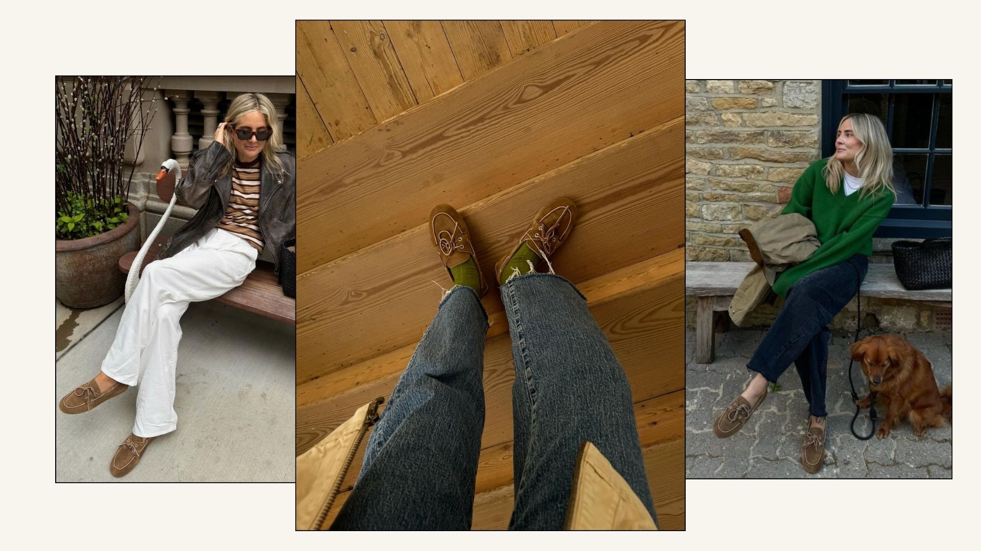 woman wearing suede loafers from Miu Miu