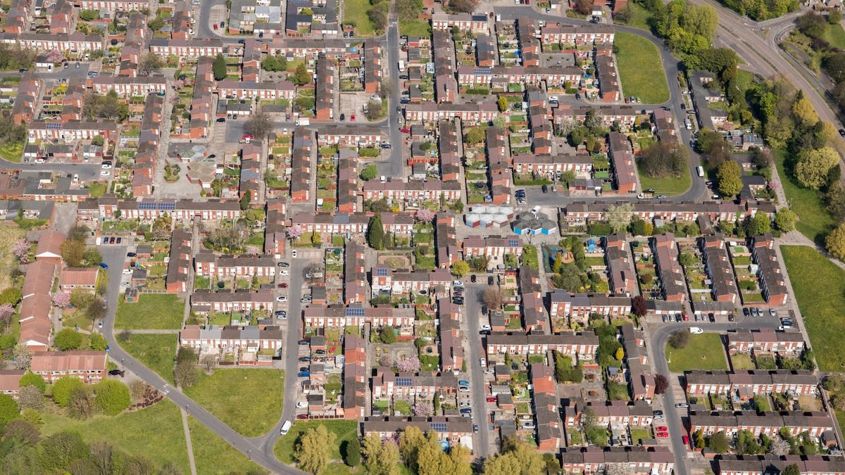 An overhead shot of a newly built housing estate