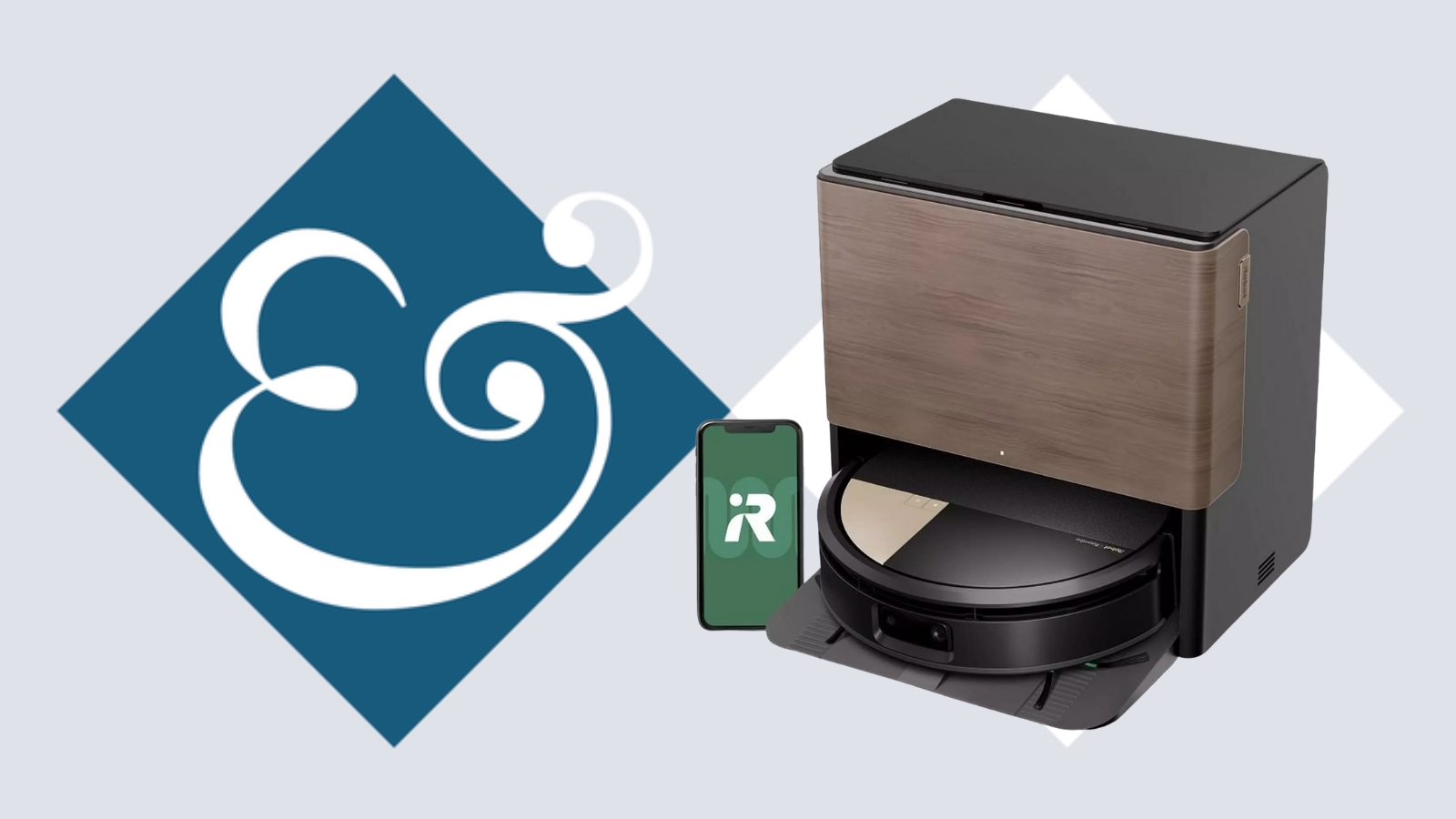 iRobot Roomba Max 705 Combo robot vacuum and cleaning station on tile background with Homes &amp; Gardens '&amp;' symbol.
