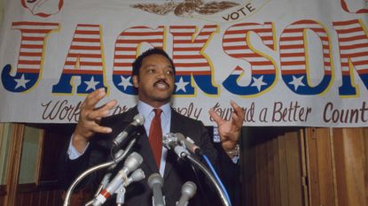Jesse Jackson during a campaign speech for his presidential run in 1988.