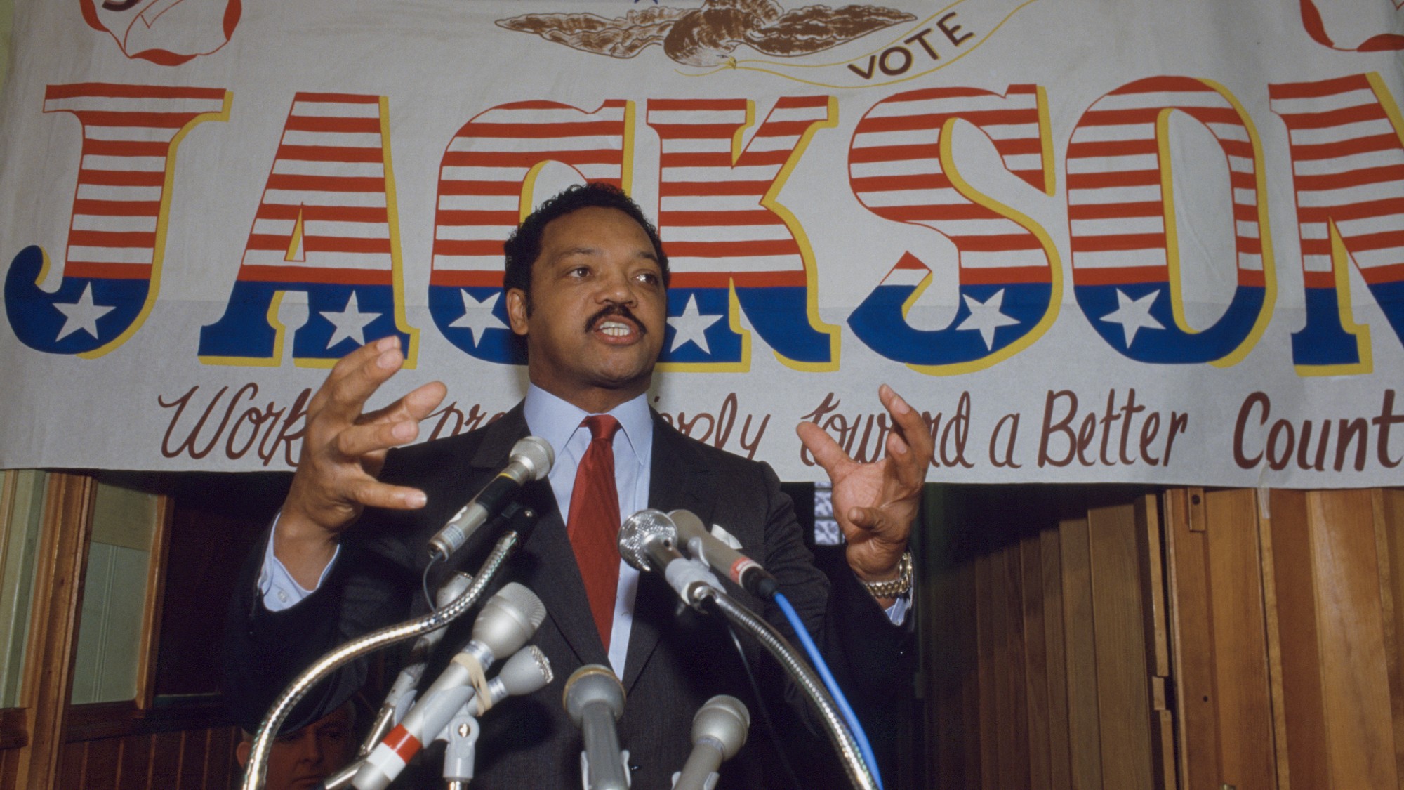 Jesse Jackson during a campaign speech for his presidential run in 1988.