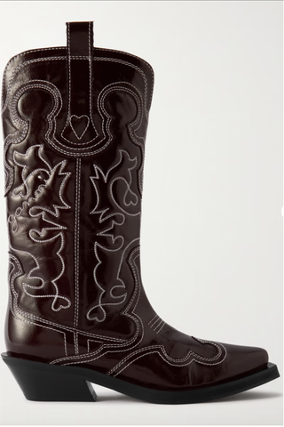 Embroidered Patent-Leather Cowboy Boots