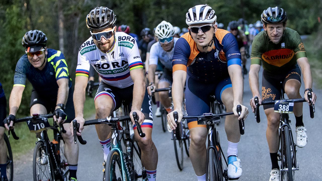 Peter Sagan wore his Slovakian national champion jersey after Alejandro Valverde won the world championships in Austria