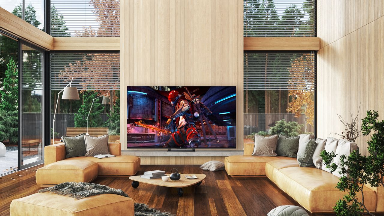 A TCL C74 Series TV shown in a modern living room