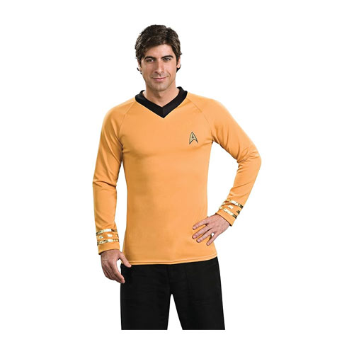 A man wearing the Captain Kirk shirt on a white background.