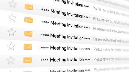 A desktop screen showing multiple meeting invites and calendar invites