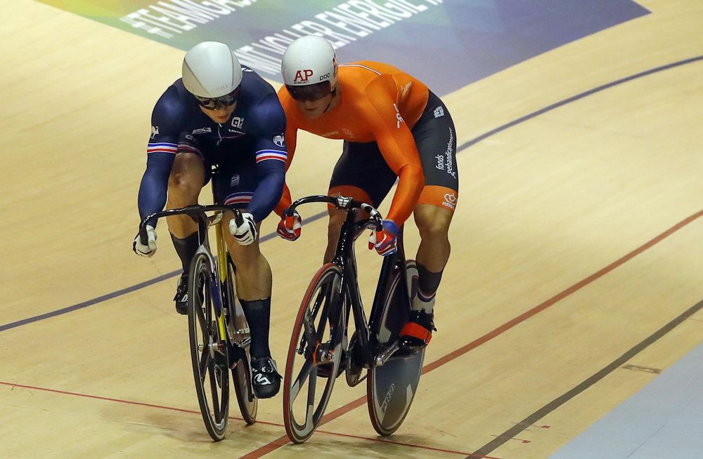 Sebastian Vigier (France) and Jeffrey Hoogland (Netherlands) in the men's sprint