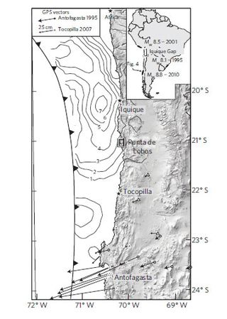 Map of Chile earthquakes and deformation