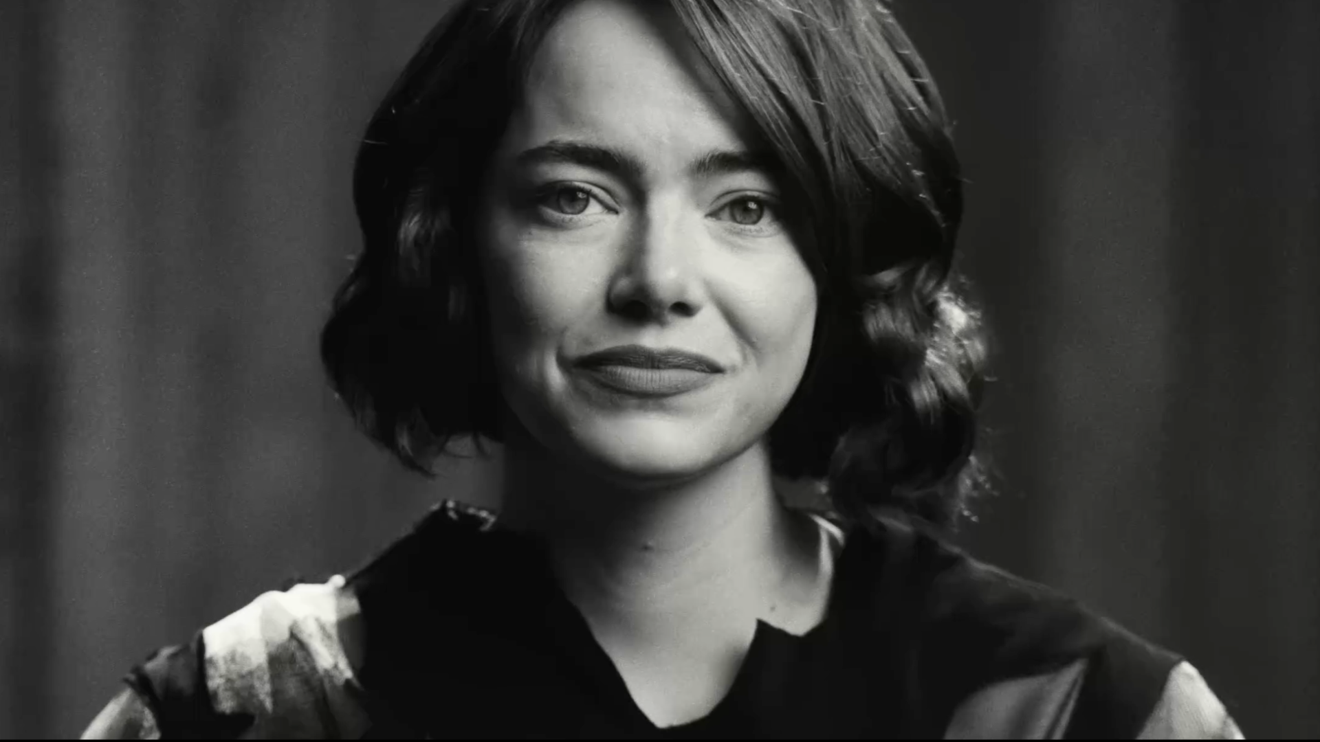 Headshot of emma stone in black and white for Squarespace campaign 