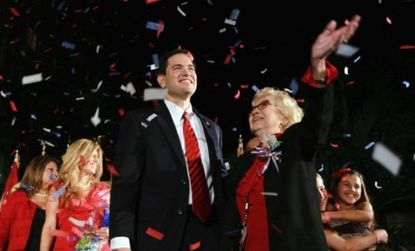 Newly elected Florida senator Marco Rubio, pictured here with his mother and family, is the the 39-year-old the son of Cuban exiles.