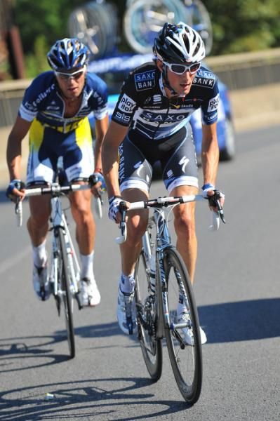 The winning break of Fr&auml;nk Schleck (Saxo Bank) and Matteo Carrara (Vacansoleil).