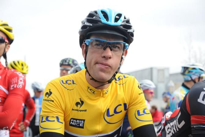 Race leader Richie Porte (Sky) awaits the start of stage 6.