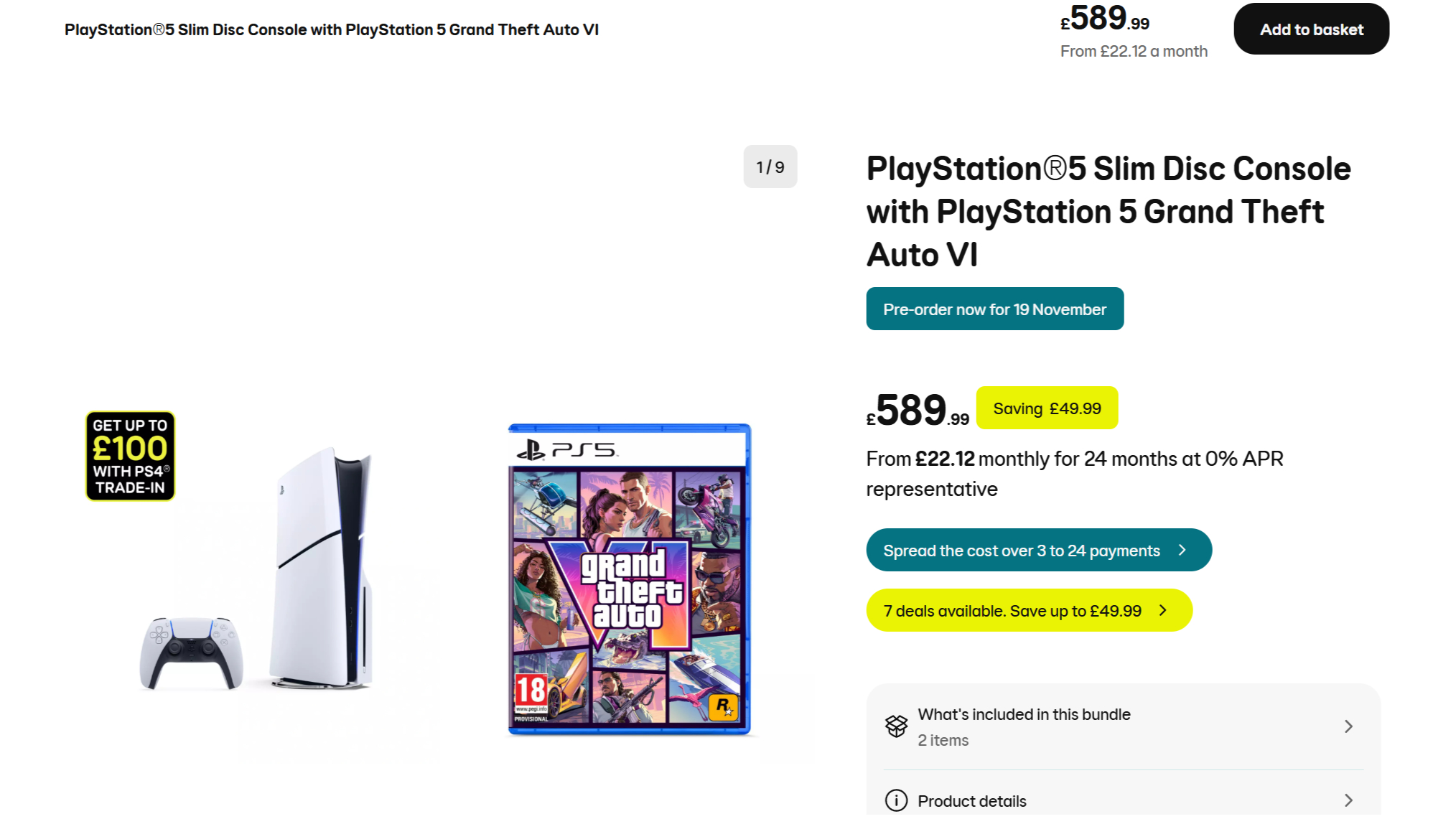 EE's PS5 GTA6 bundle listing page