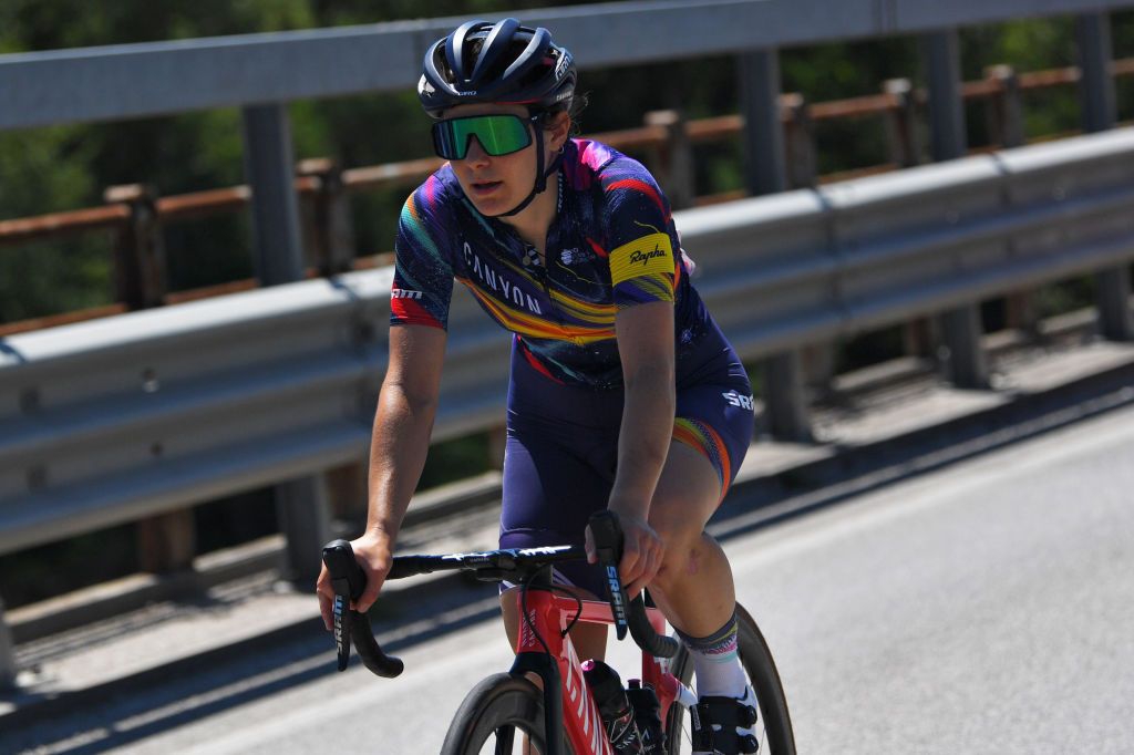 MORTEGLIANO ITALY JULY 09 Elise Chabbey of Switzerland and Canyon SRAM Racing Team during the 32nd Giro dItalia Internazionale Femminile 2021 Stage 8 a 1294km stage from San Vendemiano to Mortegliano GiroDonne UCIWWT on July 09 2021 in Mortegliano Italy Photo by Luc ClaessenGetty Images
