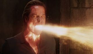 Iron Man 3 Aldrich Killian breathing fire in his dungeon
