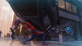 Spider-Man catching a car