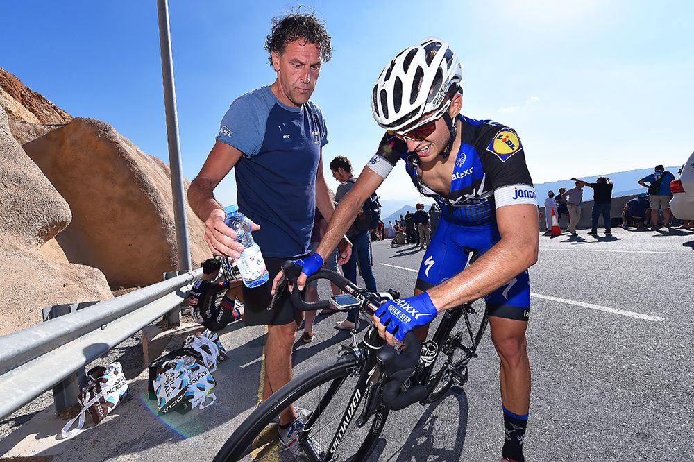 Gianluca Brambilla climbs off his bike