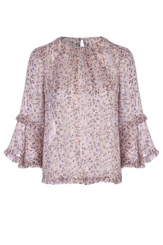 Peacocks Womens Pink Floral Ruffle Blouse