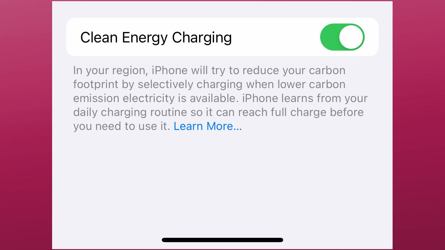 Charge d'énergie propre dans iOS 16.1