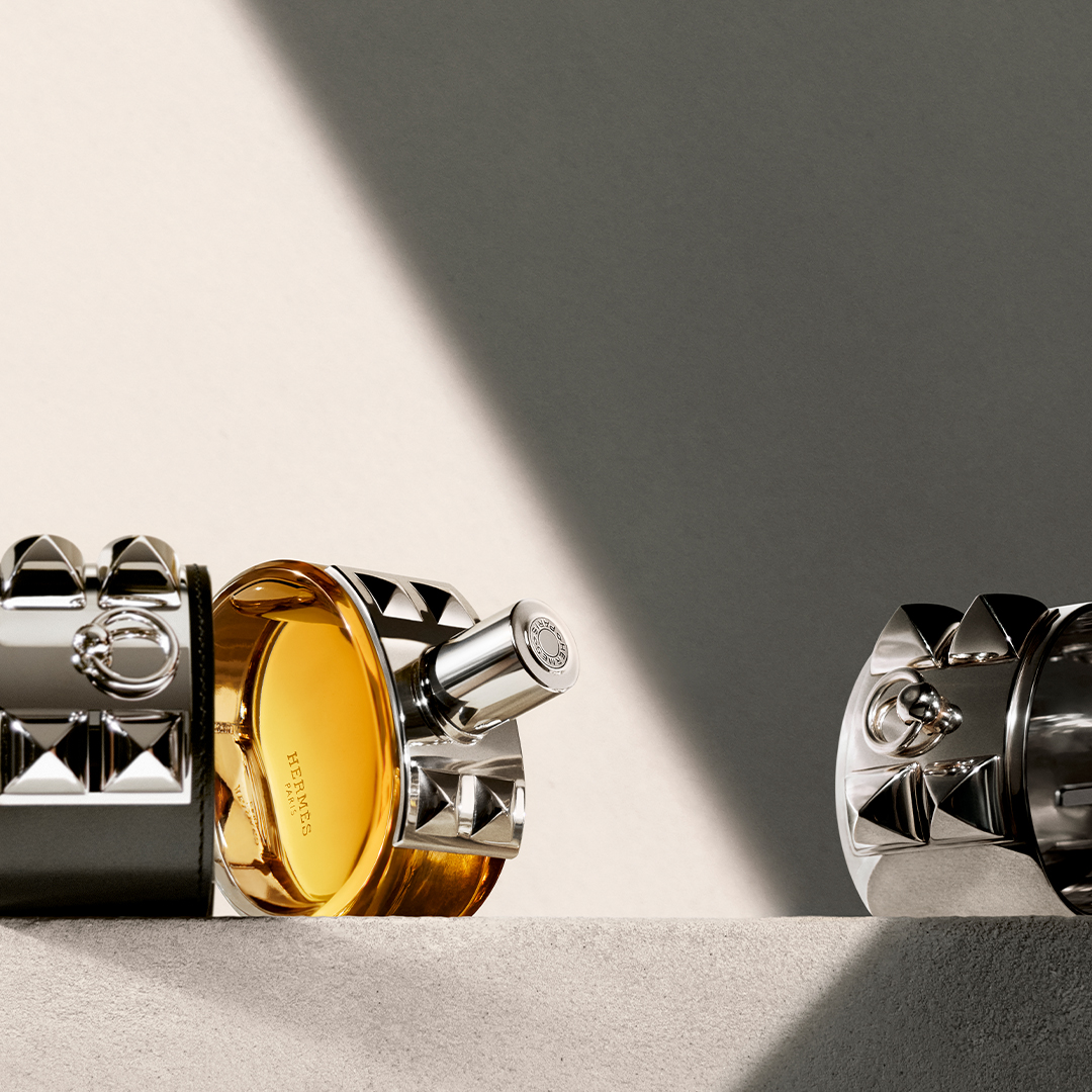 Herm&amp;egrave;s Barenia Intenses perfume in silver and glass bottle