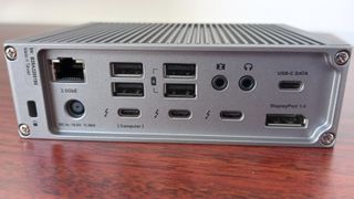 Back side of CalDigit Thunderbolt 4 dock featuring a number of ports