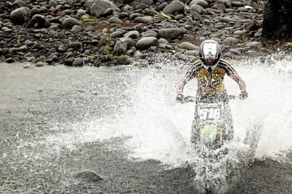 La Ruta promoter Roman Urbina rides the lead moto