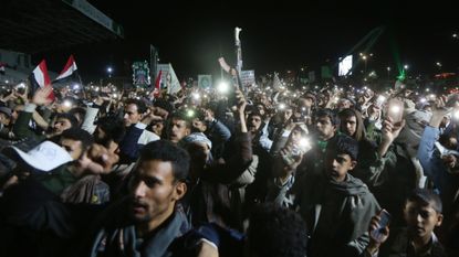 Houthi supporters celebrate claiming Mocha and the Bab al-Mandeb Strait