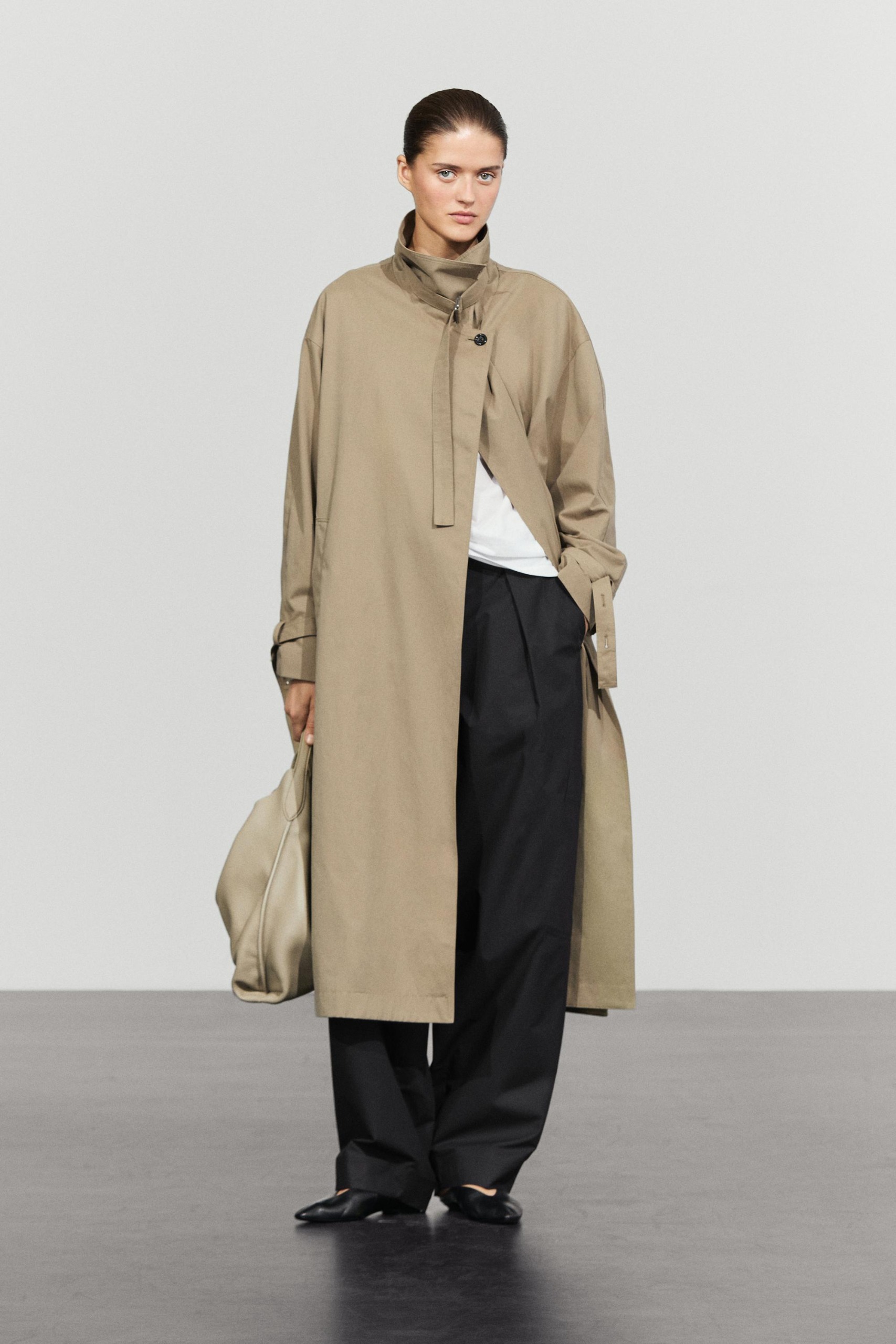 Long Trench Coat With Buckle Detail