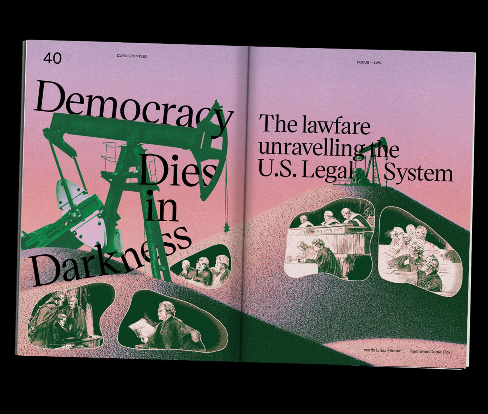 magazine spread about democracy dying in darkness