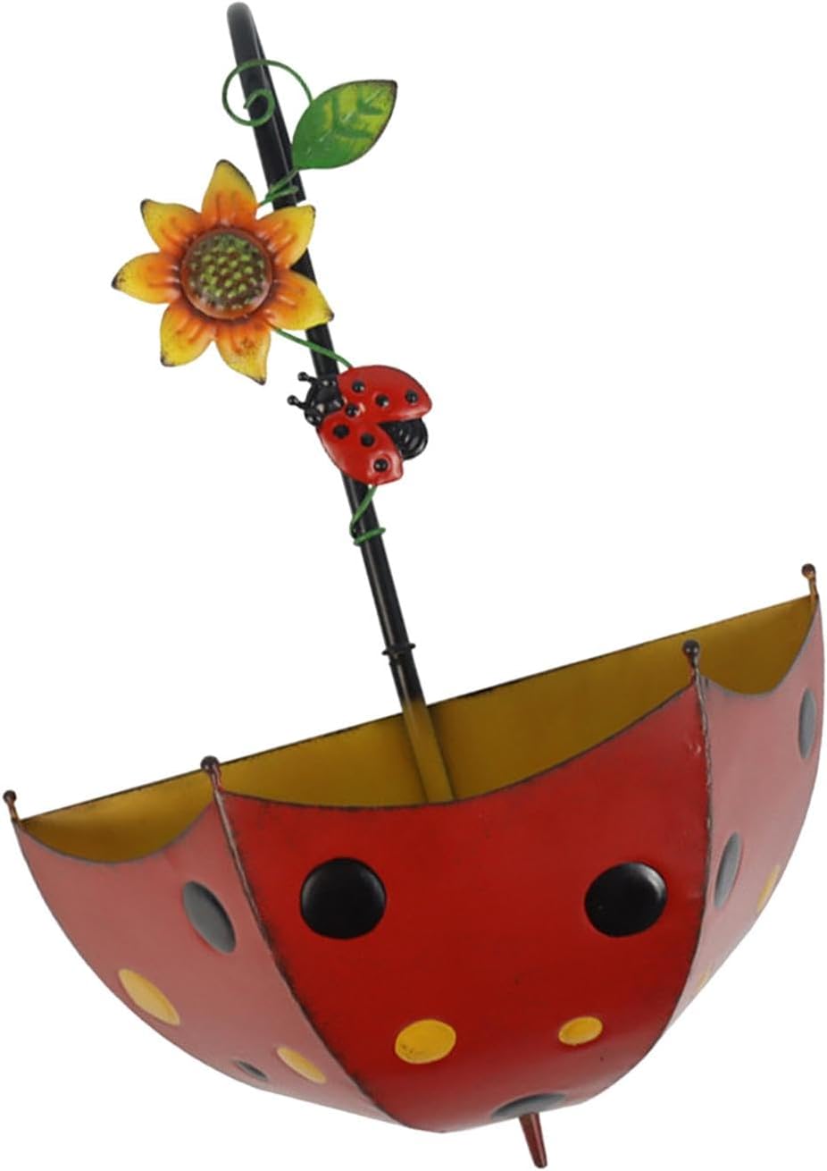 Ladybug Umbrella Wall Planter Decor Art Metal Hanging Wall Mounted Planters for Garden Yard Decorative Planter Succulent Flower Pot Plant Container