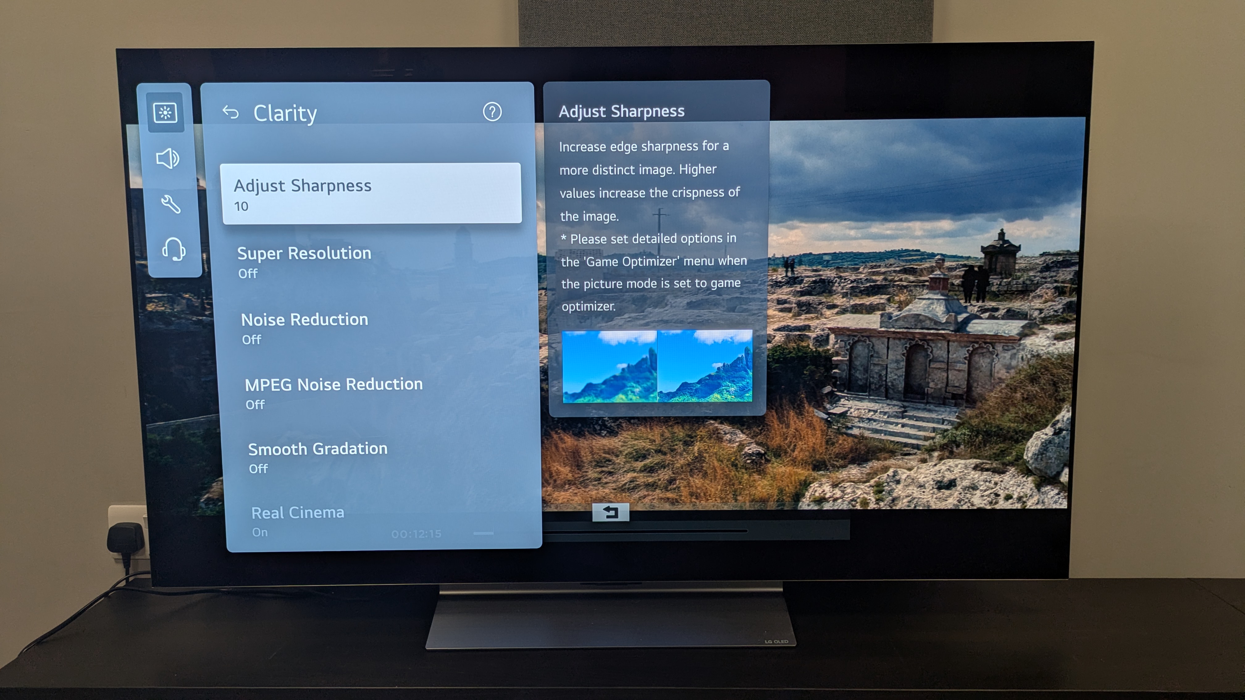 LG C5 with clarity settings menu on screen 