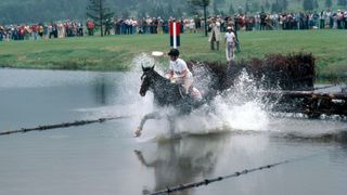 Princess Anne riding a horse at the 1976 Olympics