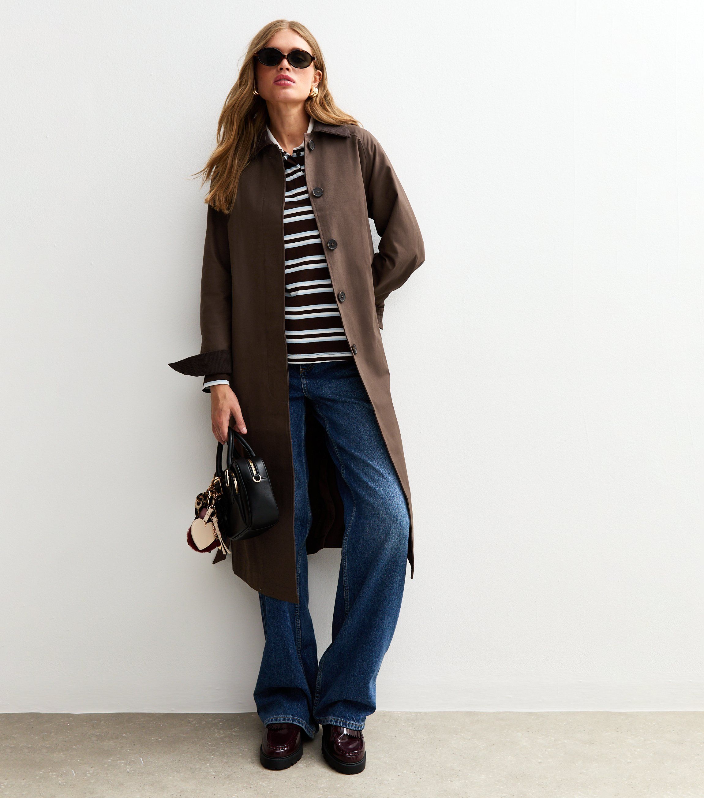 Dark Brown Contrast Collar Trench Coat