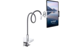 Best iPad stand: Lamicall Gooseneck Tablet Holder holding iPad