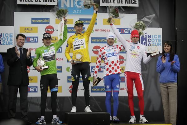 Jersey winners on the podium: Heinrich Haussler (Garmin - Cervelo), Tony Martin (Team HTC - Highroad), Remy Pauriol (FDJ), Rein Taaramae (Cofidis)