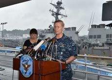 Vice Adm. Joseph Aucoin, Commander of the US 7th Fleet, speaks after the crash of the USS Fitzgerald