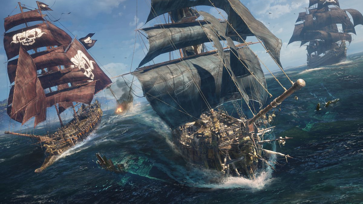 Varios barcos de guerra luchando en Skull and Bones