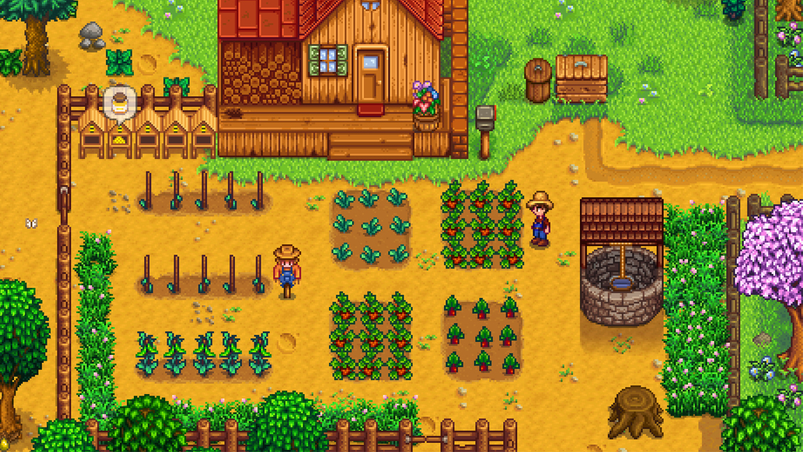 An overhead view of a Stardew Valley farm on Nintendo Switch
