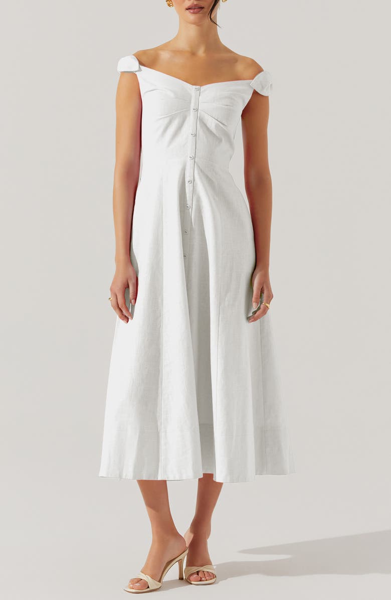 Charelin Off the Shoulder Linen Blend Midi Sundress