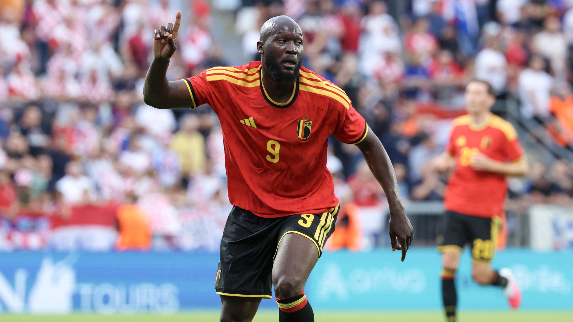 Belgium forward Romelu Lukaku celebrates scoring a goal