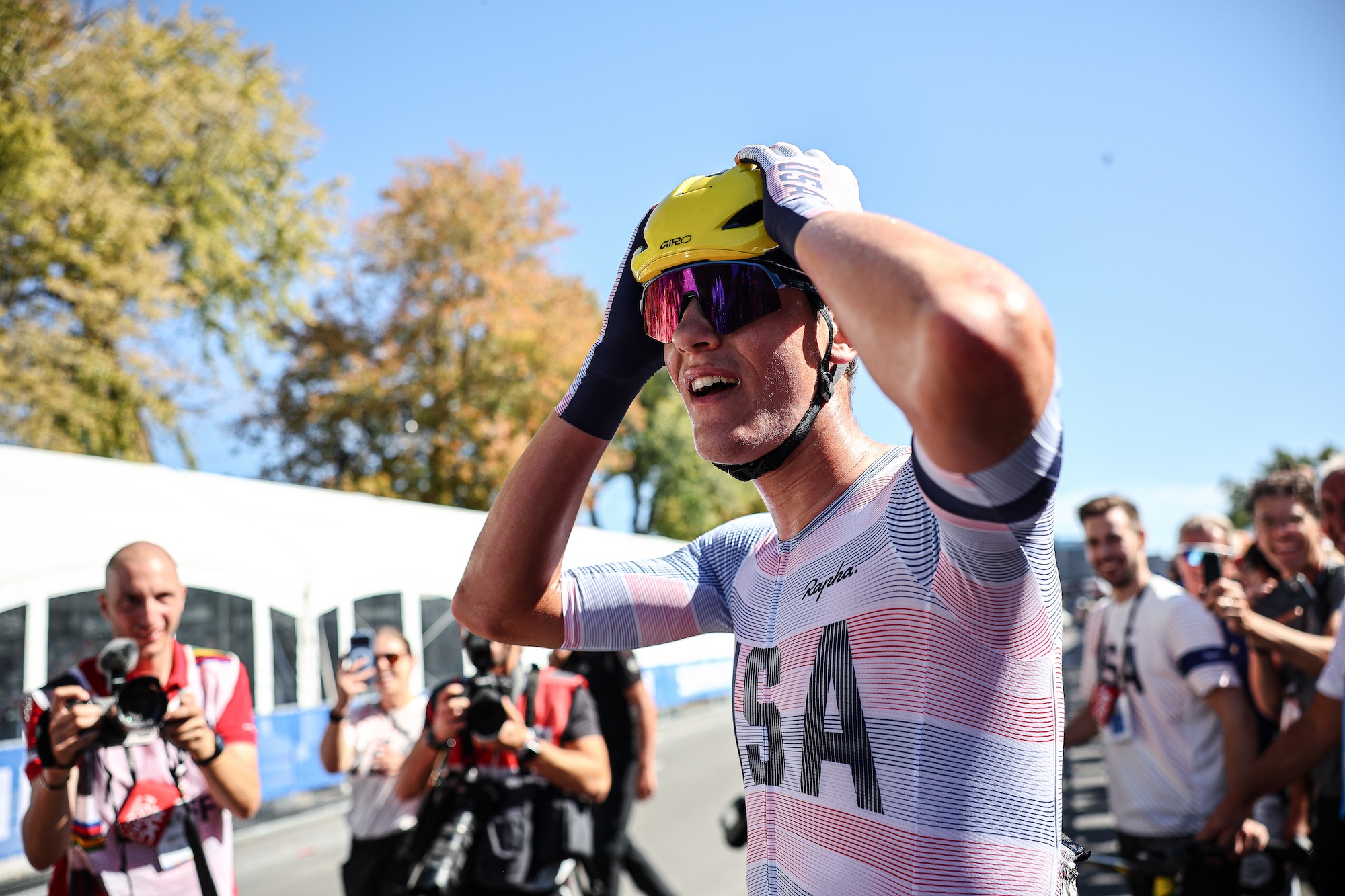 Ashlin Barry (USA) reacts to winning the Men Under-23 Road Race at 2026 UCI Road World Championships 