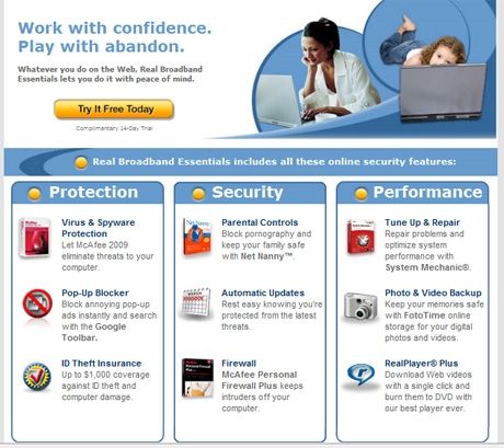 Here you can see the homepage for Real Broadband Essentials where they are offering a free 14-day trial.