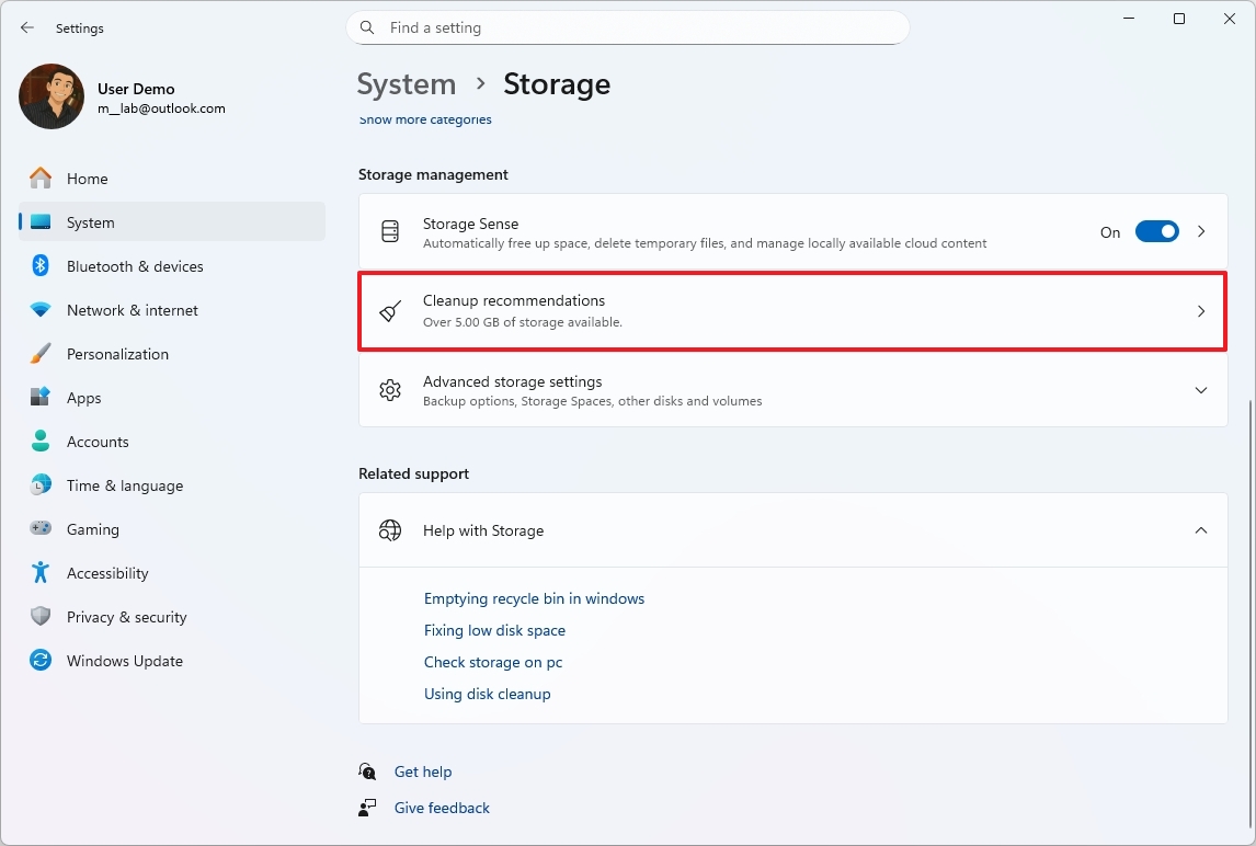 Open Cleanup recommendations